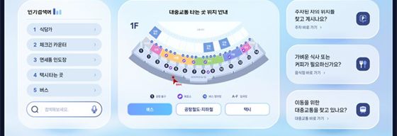 인천공항 여객터미널 안내 키오스크의 통합검색·시설 안내 화면